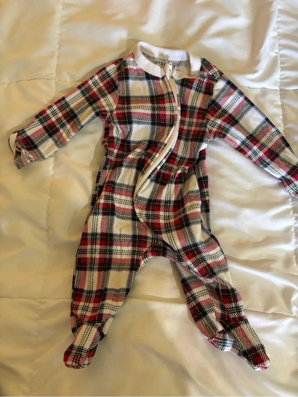 Old Navy Red Plaid Footed One-Piece for Baby